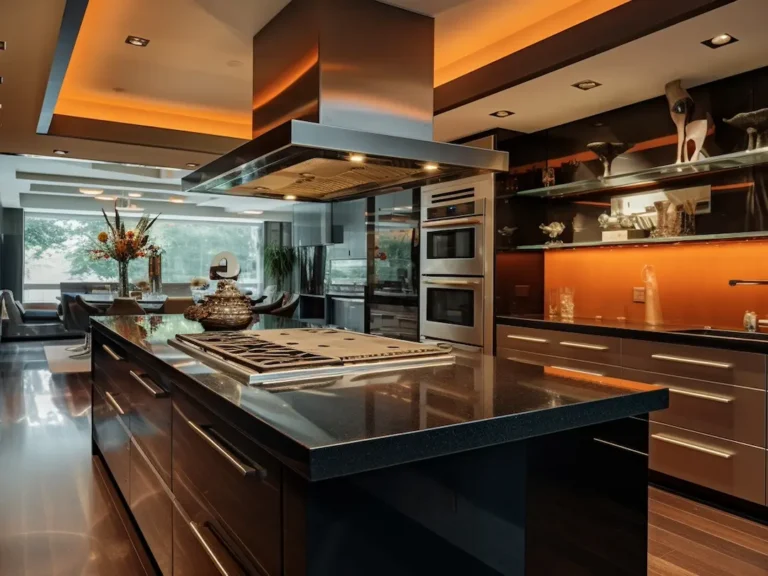 Cocina con isla iluminada gran ventanal