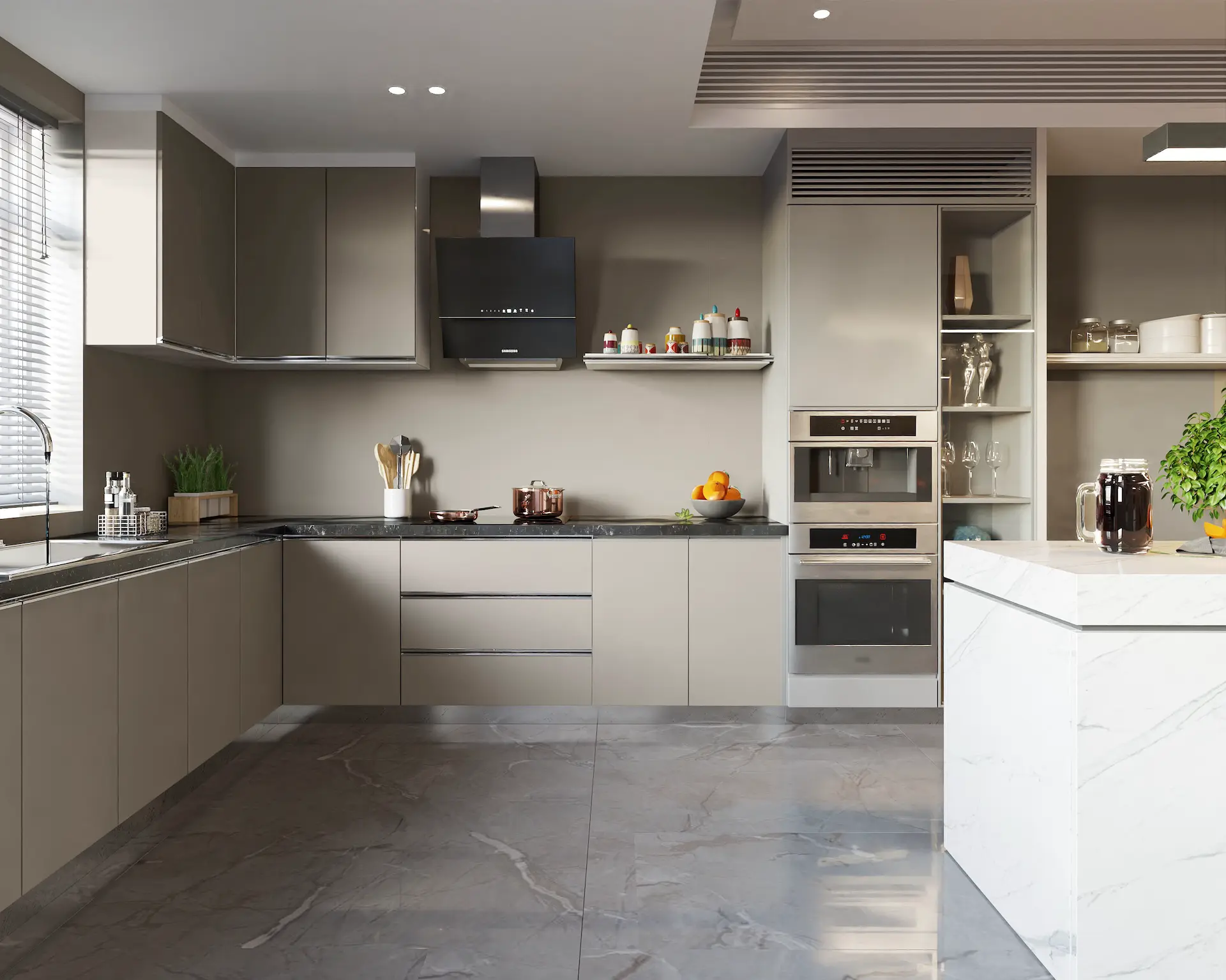 Cocina Con Isla Revestimiento Unicolor