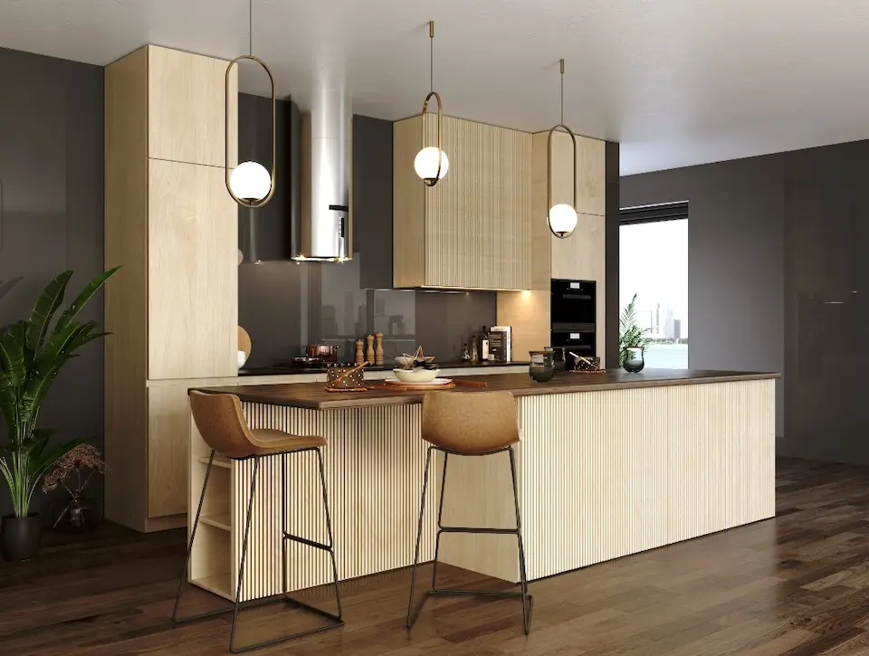 Cocina con placas efecto madera