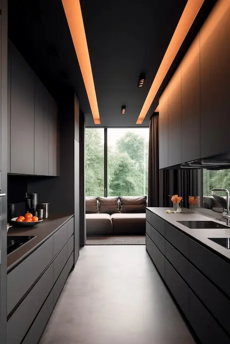 reforma de cocina con techo decorativo iluminado