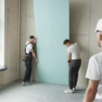 Trabajadores Colocando Plancha De Pladur En Pared
